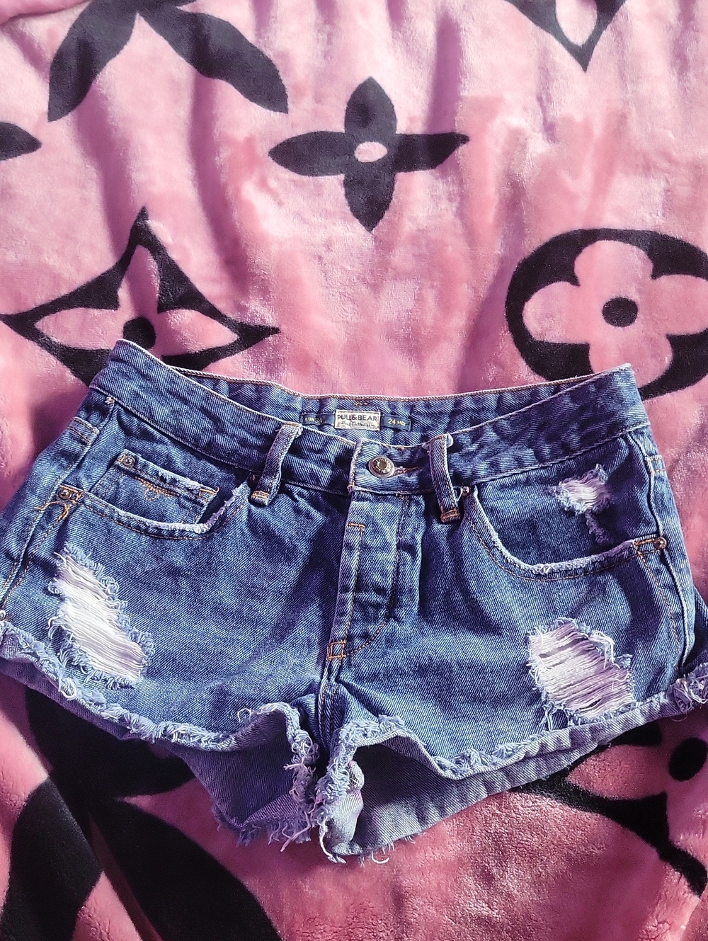 Pull&Bear Distressed Blue Denim Jean Shorts